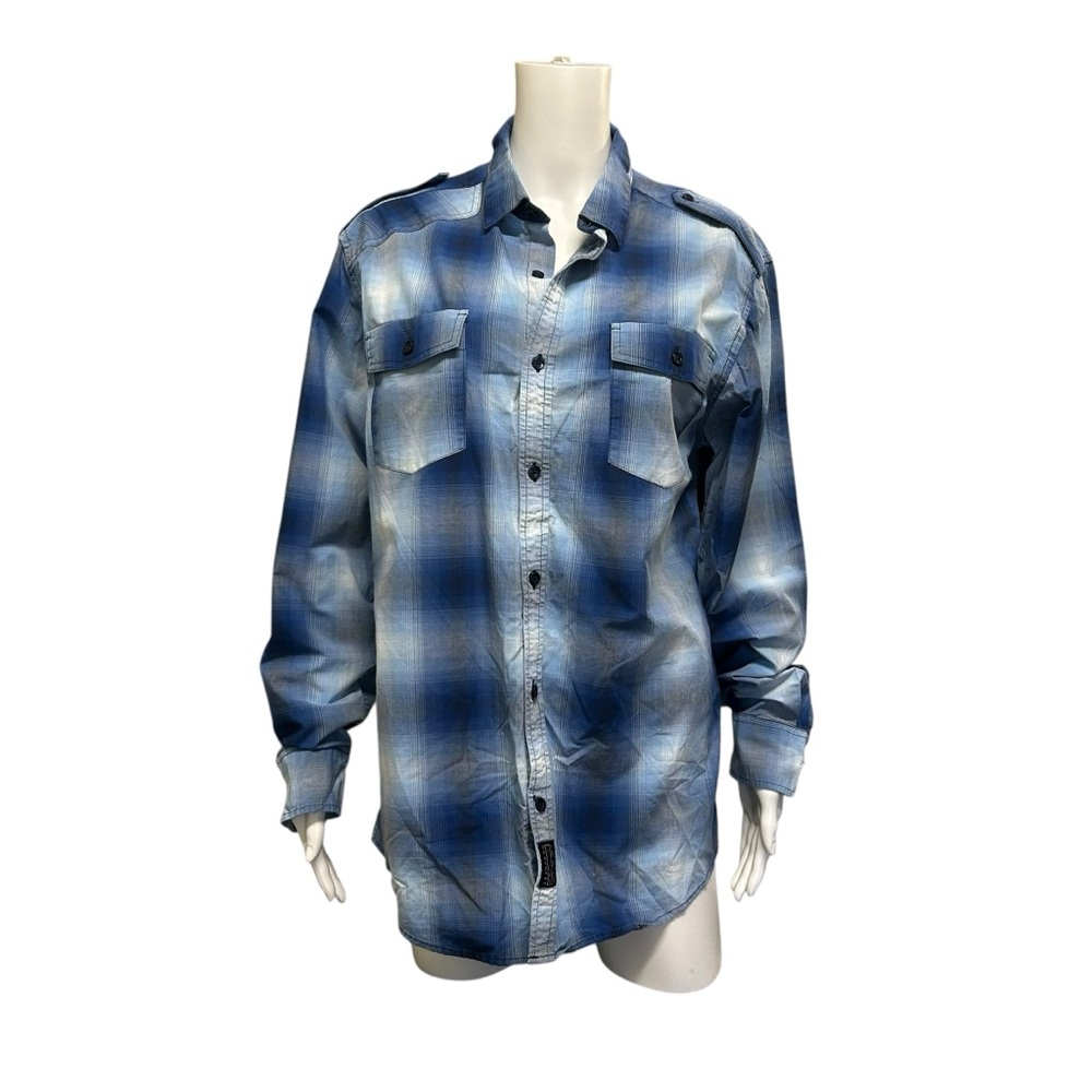 Sean John Plaid Shirt Blue Size L